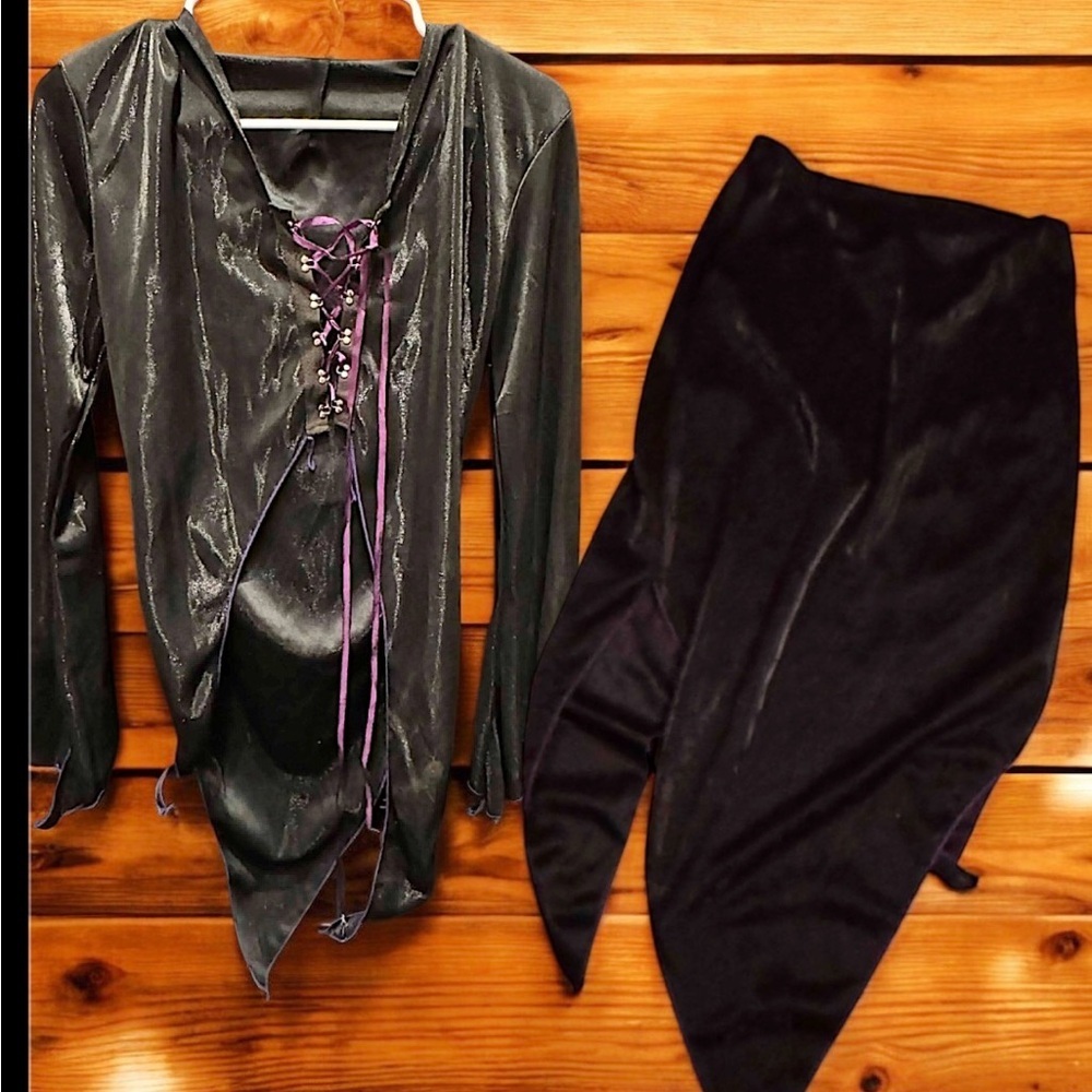 Top & skirt Elegant Black Velvet costume set  MEDIUM
